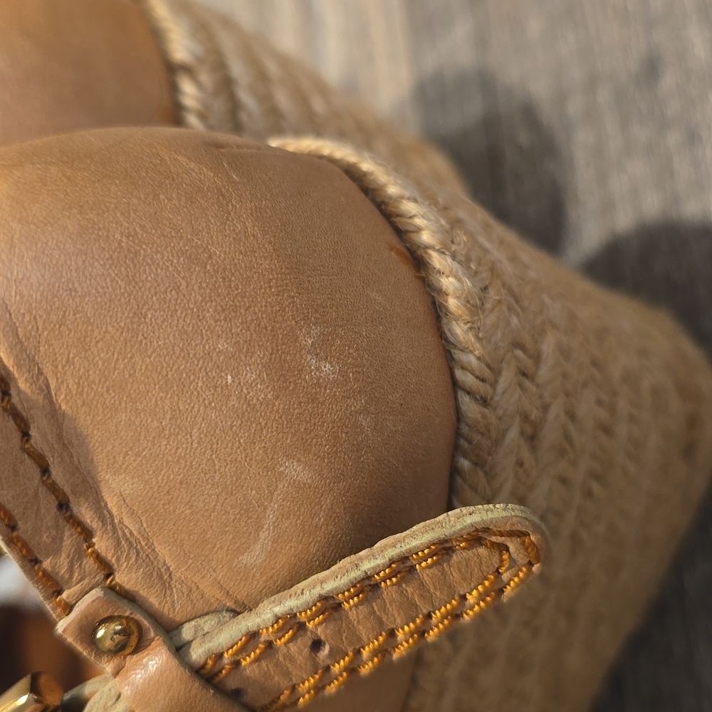 Apepazza Tan Suede Espadrilles Leather Wedge Sandals Size 8.5 - Picture 5 of 13